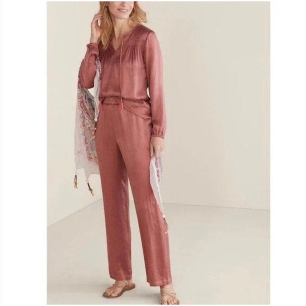 Soft Surroundings Lumi Straight Leg Pants Cupro Rayon Crinkle Pants Womens Large